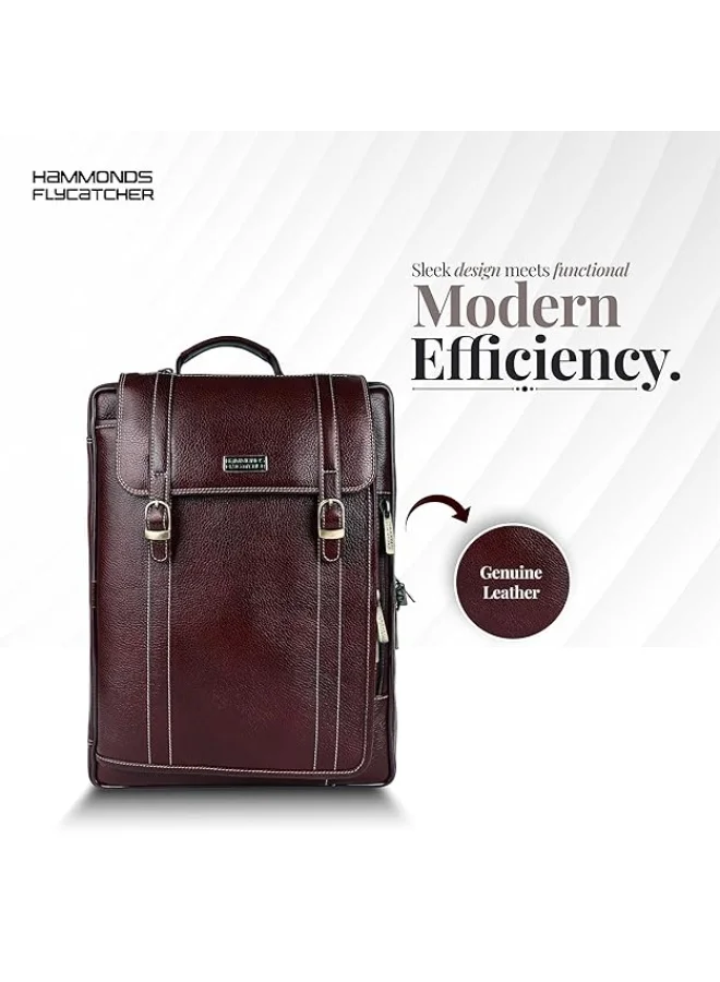 HAMMONDS FLYCATCHER Genuine Leather Office Bag for Men, 2in1 Brown Laptop Bag for Men, Fits 15.6" Laptop, Adjustable Strap, Multi Compartments Ideal for Office, Travel, Daily Use-LB125 BRN